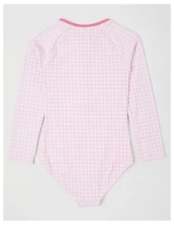 Tilii Long Sleeve Gingham Swimsuit in Light Pink