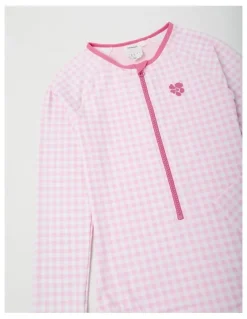 Tilii Long Sleeve Gingham Swimsuit in Light Pink