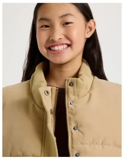 Tilii Micro Suede Puffer Vest in Oat Marle