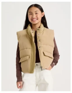 Tilii Micro Suede Puffer Vest in Oat Marle