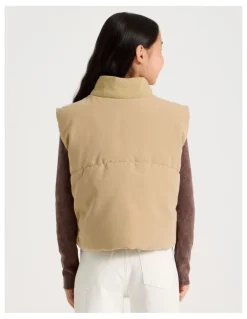 Tilii Micro Suede Puffer Vest in Oat Marle