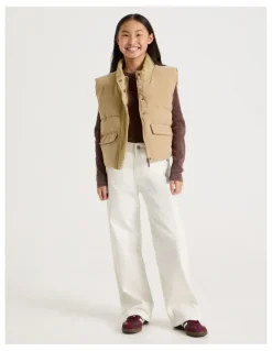 Tilii Micro Suede Puffer Vest in Oat Marle