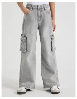 Tilii Mid Rise Baggy Cargo Jean in Grey