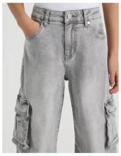 Tilii Mid Rise Baggy Cargo Jean in Grey