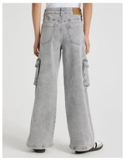 Tilii Mid Rise Baggy Cargo Jean in Grey