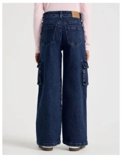 Tilii Mid Rise Baggy Cargo Jean in Dark Denim
