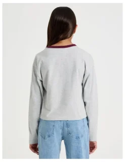 Tilii Oversized Tee with Flower Embroidery in Light Grey