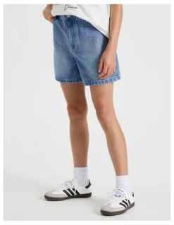 Tilii Paperbag Denim Short in Mid Wash Denim