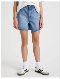 Tilii Paperbag Denim Short in Mid Wash Denim