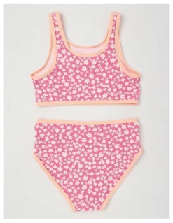 Tilii 3 Piece Bikini And Rashvest Set in Jacquard Floral/Pink