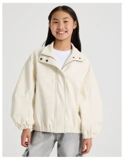 Tilii PU Bomber Jacket in Ecru