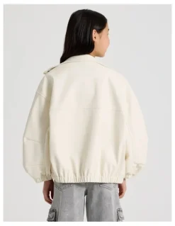 Tilii PU Bomber Jacket in Ecru
