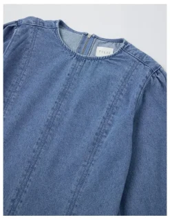 Tilii Puff Sleeve Mini Dress in Denim