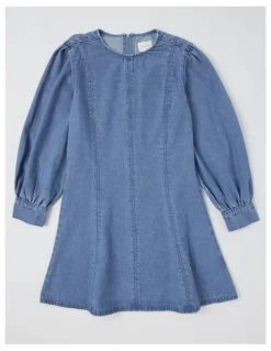 Tilii Puff Sleeve Mini Dress in Denim