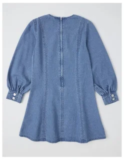 Tilii Puff Sleeve Mini Dress in Denim