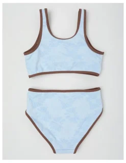 Tilii Reversible Bikini Gingham and Jacquard Floral in Light Blue/Brown