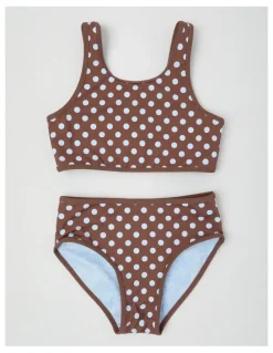 Tilii Reversible Bikini Gingham and Jacquard Floral in Light Blue/Brown