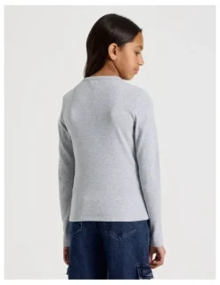 Tilii Rib Henley Tee with Thumb Holes in Light Grey