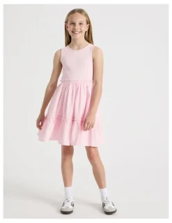 Tilii Rib Tank Seersucker Dress in Light Pink