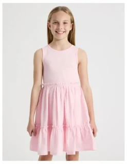 Tilii Rib Tank Seersucker Dress in Light Pink