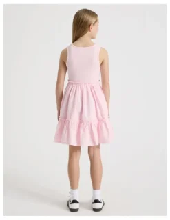 Tilii Rib Tank Seersucker Dress in Light Pink