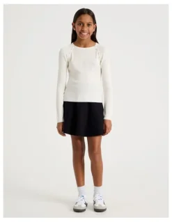 Tilii Rib Top with Button Detail in White