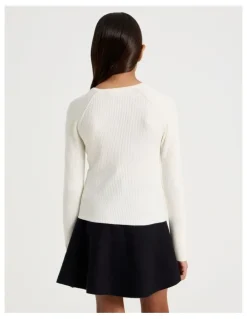 Tilii Rib Top with Button Detail in White