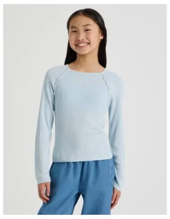 Tilii Rib Top with Button Detail in Blue
