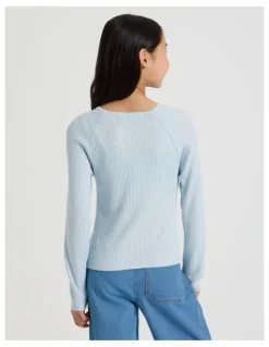 Tilii Rib Top with Button Detail in Blue