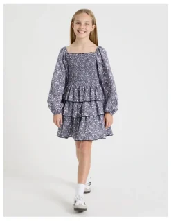 Tilii Shirred Bodice Dress In Navy