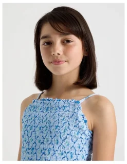 Tilii Shirred Bodice Swimsuit in Floral/Light Blue
