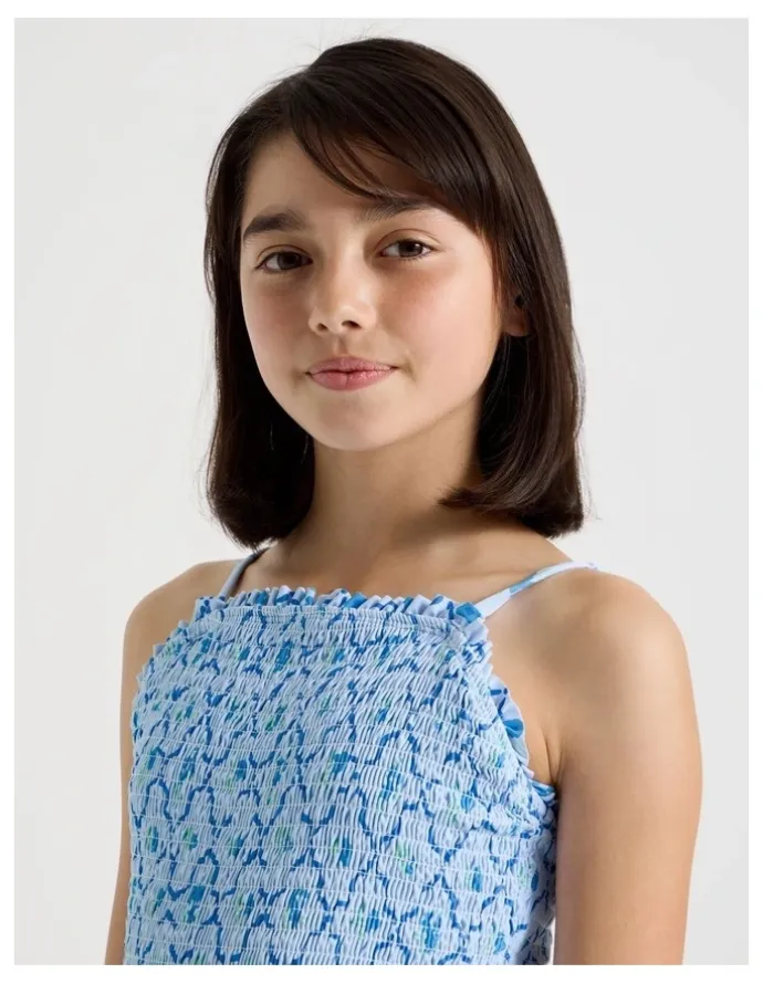 Tilii Shirred Bodice Swimsuit in Floral/Light Blue