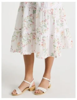 Tilii Shirred Tiered Dress With Ric Rac in Floral/ White
