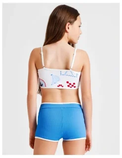 Tilii Sleeveless Bandeau Boy Leg Bikini in Tile and Blue