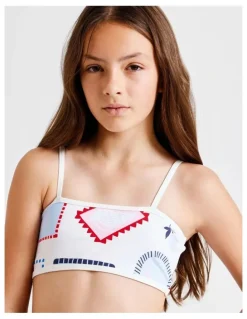 Tilii Sleeveless Bandeau Boy Leg Bikini in Tile and Blue