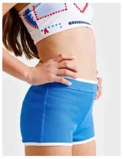 Tilii Sleeveless Bandeau Boy Leg Bikini in Tile and Blue