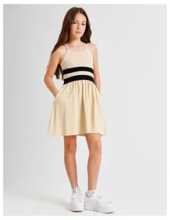 Tilii Sleeveless Crochet Top with Jersey Dress in Ecru