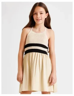 Tilii Sleeveless Crochet Top with Jersey Dress in Ecru