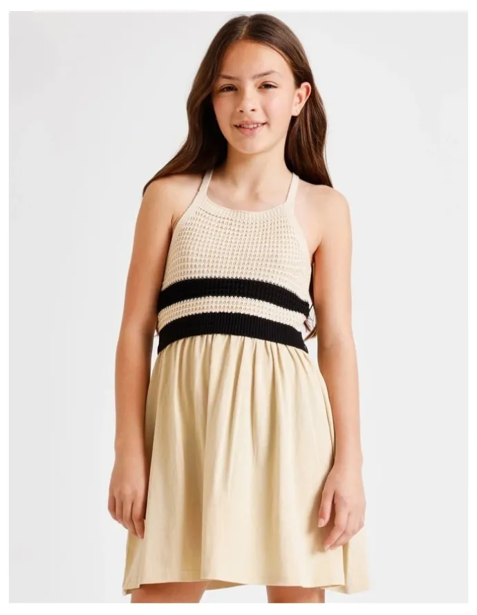 Tilii Sleeveless Crochet Top with Jersey Dress in Ecru