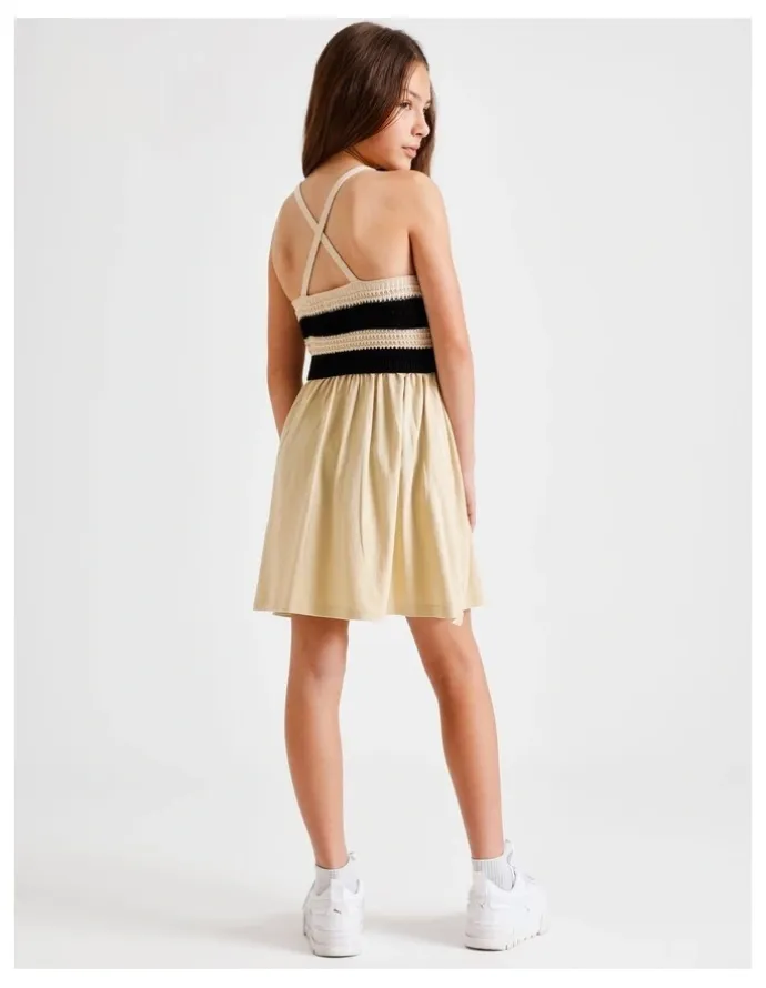 Tilii Sleeveless Crochet Top with Jersey Dress in Ecru