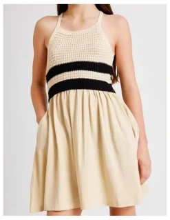 Tilii Sleeveless Crochet Top with Jersey Dress in Ecru