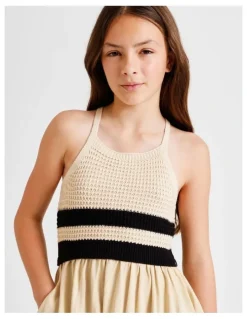 Tilii Sleeveless Crochet Top with Jersey Dress in Ecru