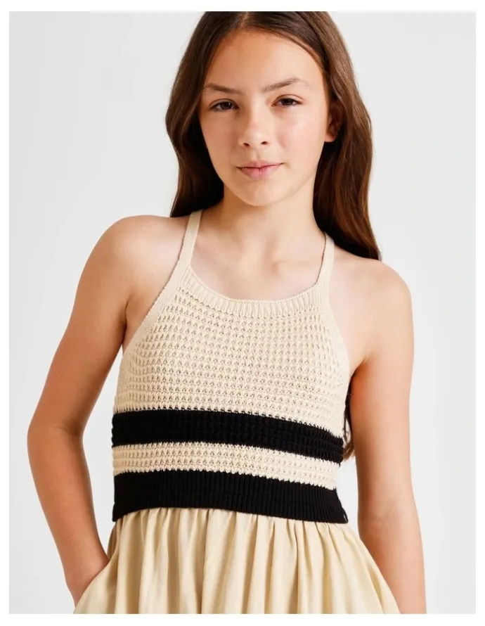 Tilii Sleeveless Crochet Top with Jersey Dress in Ecru