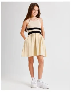 Tilii Sleeveless Crochet Top with Jersey Dress in Ecru