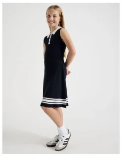 Tilii Sleeveless Knit Tennis Dress with Contrast Tipping in Navy
