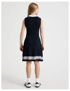 Tilii Sleeveless Knit Tennis Dress with Contrast Tipping in Navy