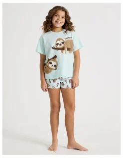 Tilii Sloth Jersey Pyjamas in Mint