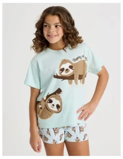 Tilii Sloth Jersey Pyjamas in Mint