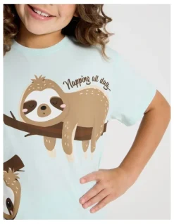 Tilii Sloth Jersey Pyjamas in Mint