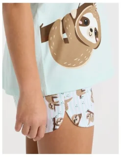 Tilii Sloth Jersey Pyjamas in Mint